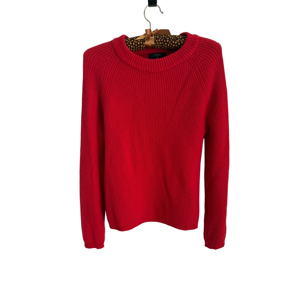 Tahari Womens Red Ribbed Knit Crew Neck Raglan Long Sleeve Sweater XS RN 93178